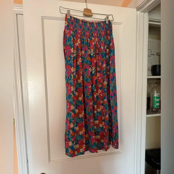NATURAL LIFE Teal Floral Maxi Skirt with Smocked Waist - Picture 1 of 3